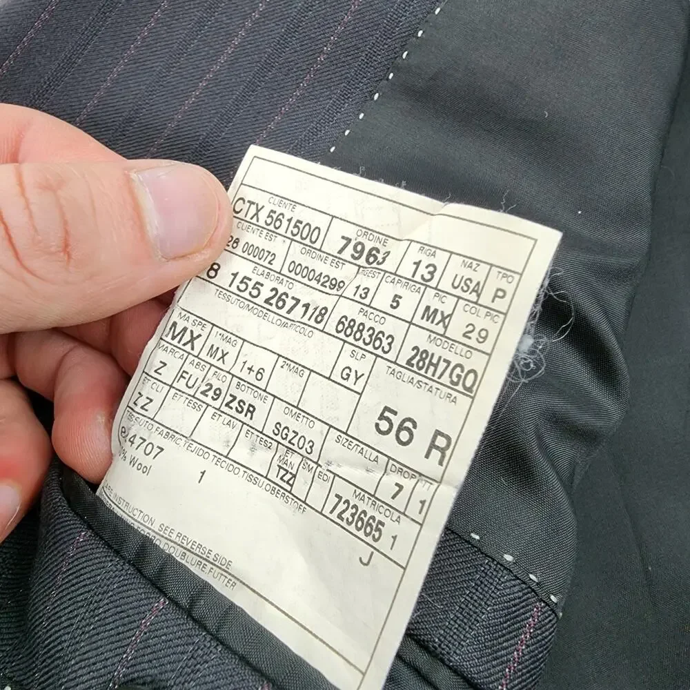 Zegna 100% Wool Pin Stripe Blazer Black Double Vent Three Button Size 46R
